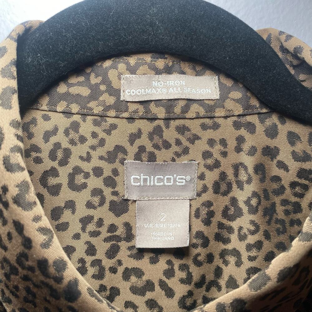 Chico's Brown Cheetah Animal Print Button Down Shirt Women's size 2 / 12 / 14 - Picture 2 of 9